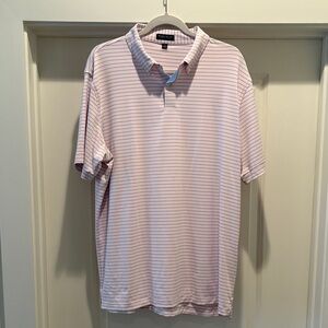 Peter Millar Men's Light Pink and Blue Striped Polo Shirt